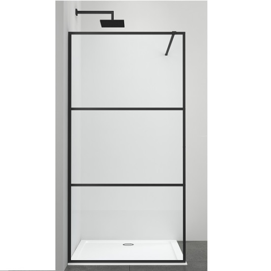 Стационарен параван за баня "ALU NEW BLACK", с прозрачно стъкло