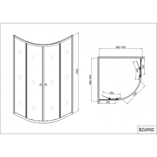 Душ кабина "СЕРИЯ B", овална, 90х90x190 см., хром Душ кабина "СЕРИЯ B", овална, 90х90x190 см., хром