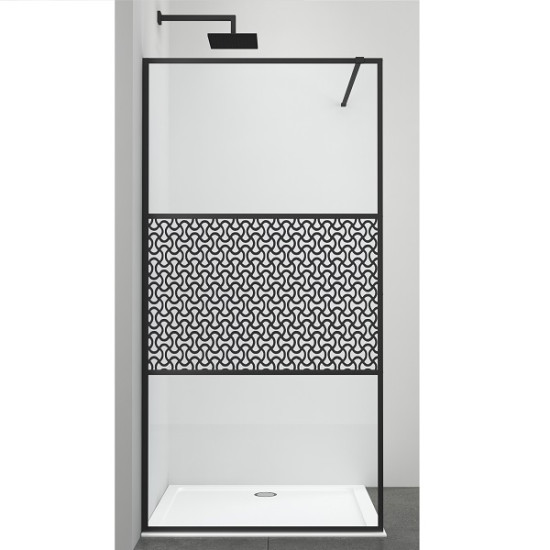 Стационарен параван за баня "ALU NEW BLACK", с частично рисувано стъкло