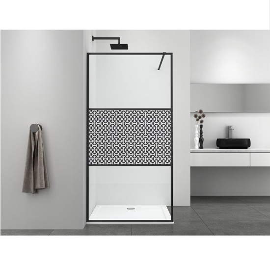 Стационарен параван за баня "ALU NEW BLACK", с частично рисувано стъкло