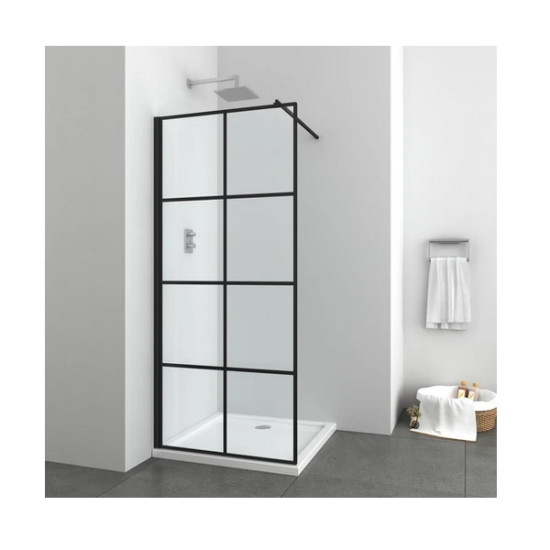 Стационарен параван за баня "ELITE BLACK", с рисувано стъкло