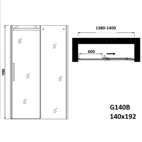 Преграден душ параван с плъзгаща врата "ELITE BLACK", в черно, 8 мм стъкло
