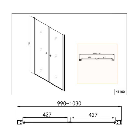 Преграден душ параван с отваряеми врати "STUDIO", хром