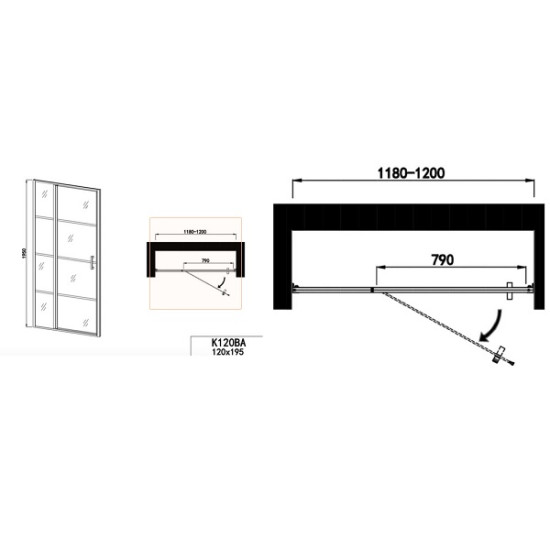 Преграден душ параван с отваряема врата "ELITE BLACK 100", с черно рисувано стъкло