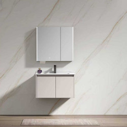 PVC комплект мебели за баня BETA, 60, 70 и 80 см. - долен шкаф с умивалник и горен шкаф с LED огледало