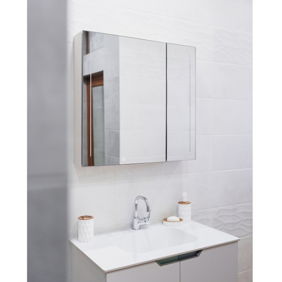 PVC комплект мебели за баня 60, 70 и 80 см. - долен шкаф с умивалник и горен шкаф с LED огледало