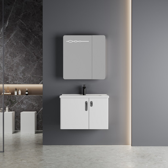 PVC комплект мебели за баня BETA 2, 60 и 80 см. - долен шкаф с умивалник и горен шкаф с LED огледало