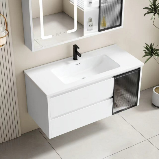 PVC комплект мебели за баня BETINA, 80 см. - долен шкаф с умивалник и горен шкаф с LED огледало