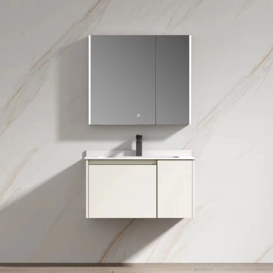 PVC комплект мебели за баня BETA, 70 и 80 см. - долен шкаф с умивалник и горен шкаф с LED огледало