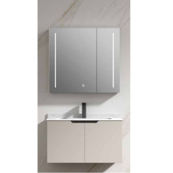 PVC bathroom furniture set, 60,70 and 80 cm - lower cabinet with sink and upper cabinet with LED mirror