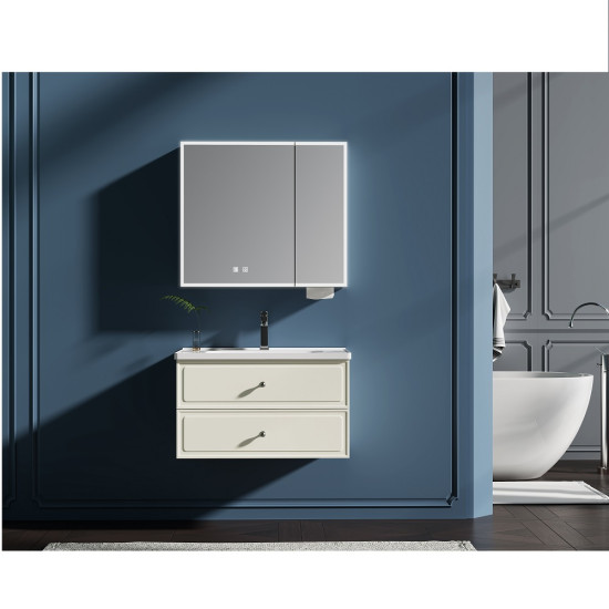 Комплект мебели за баня LIMA, от PVC, 60 и 80 см. - долен шкаф с умивалник и горен шкаф с LED огледало