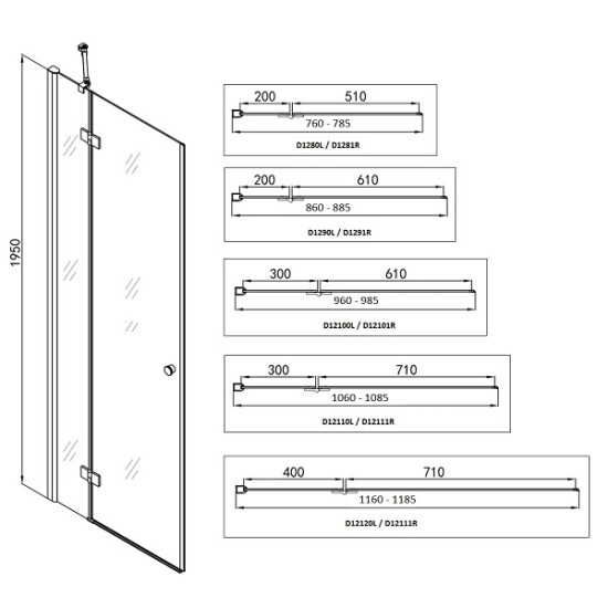 Отваряема врата "SMARTFLEX", хром, 80-120х195 см.