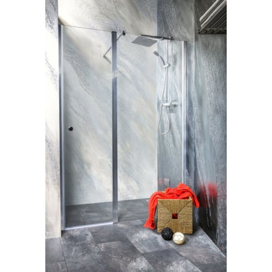 Преграден параван за баня със стационарно стъкло и люлееща врата "GRANDE SANOFLEX", хром, 120-160х195 см.