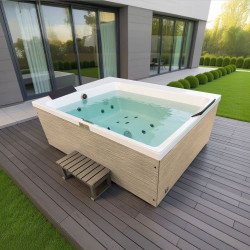 ZADAR- Outdoor jacuzzi, white, incl. cover and steps,190x140x70 cm, SPA 35